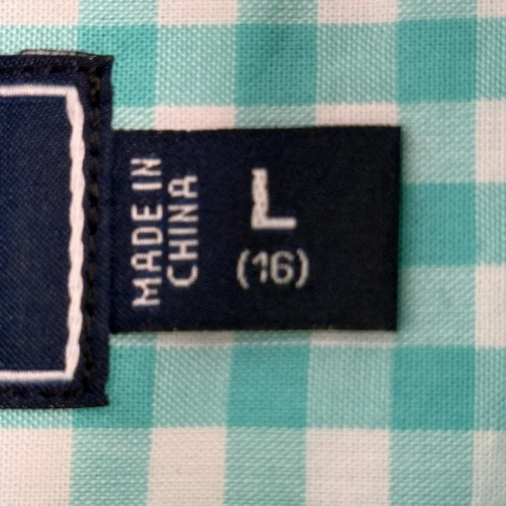 Vineyard Vines‎ Whale Shirt Long Sleeve Button Blue Gingham Boy's Size L or 16